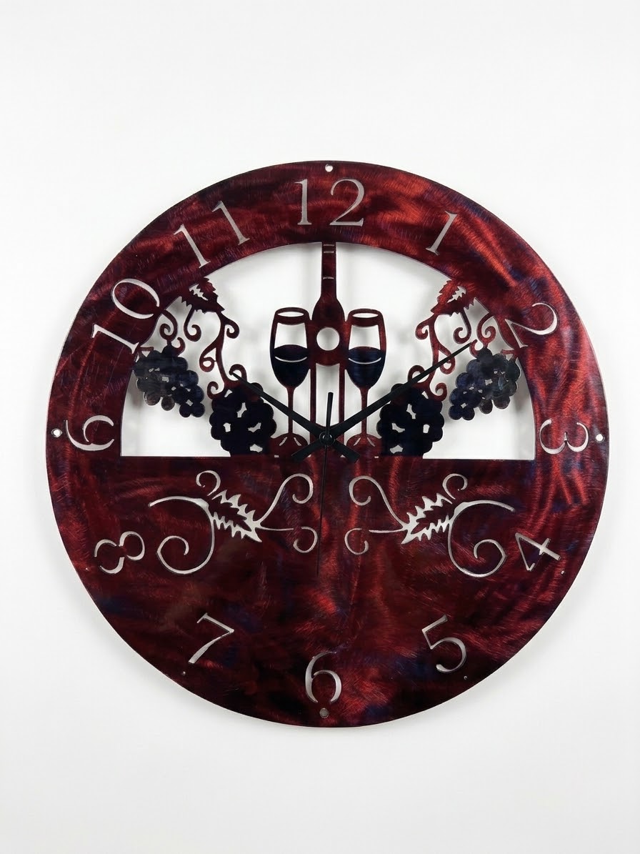 Clock 2 Glasses 1 Bottle Metal Sign 20in 18 Gauge Steel Wall Decor ...