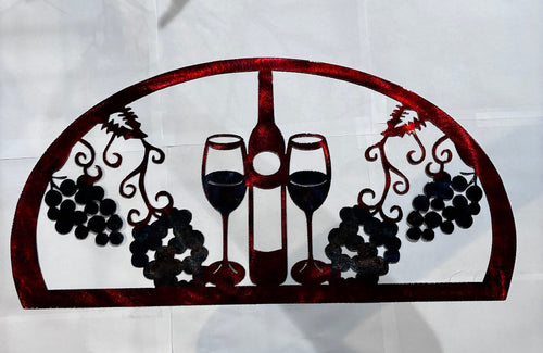 1/2 Oval No Welcome 2 Wine Glasses 1 Bottle Metal Sign 12x23.5