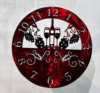 Clock 2 Glasses 1 Bottle Metal Sign 20in 18 Gauge Steel Wall Decor ...